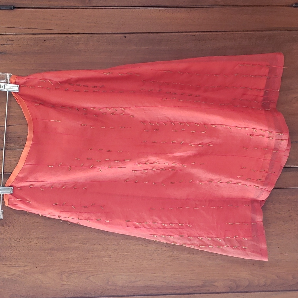Anni Kuan orange silk Aline midi skirt with bead detail
